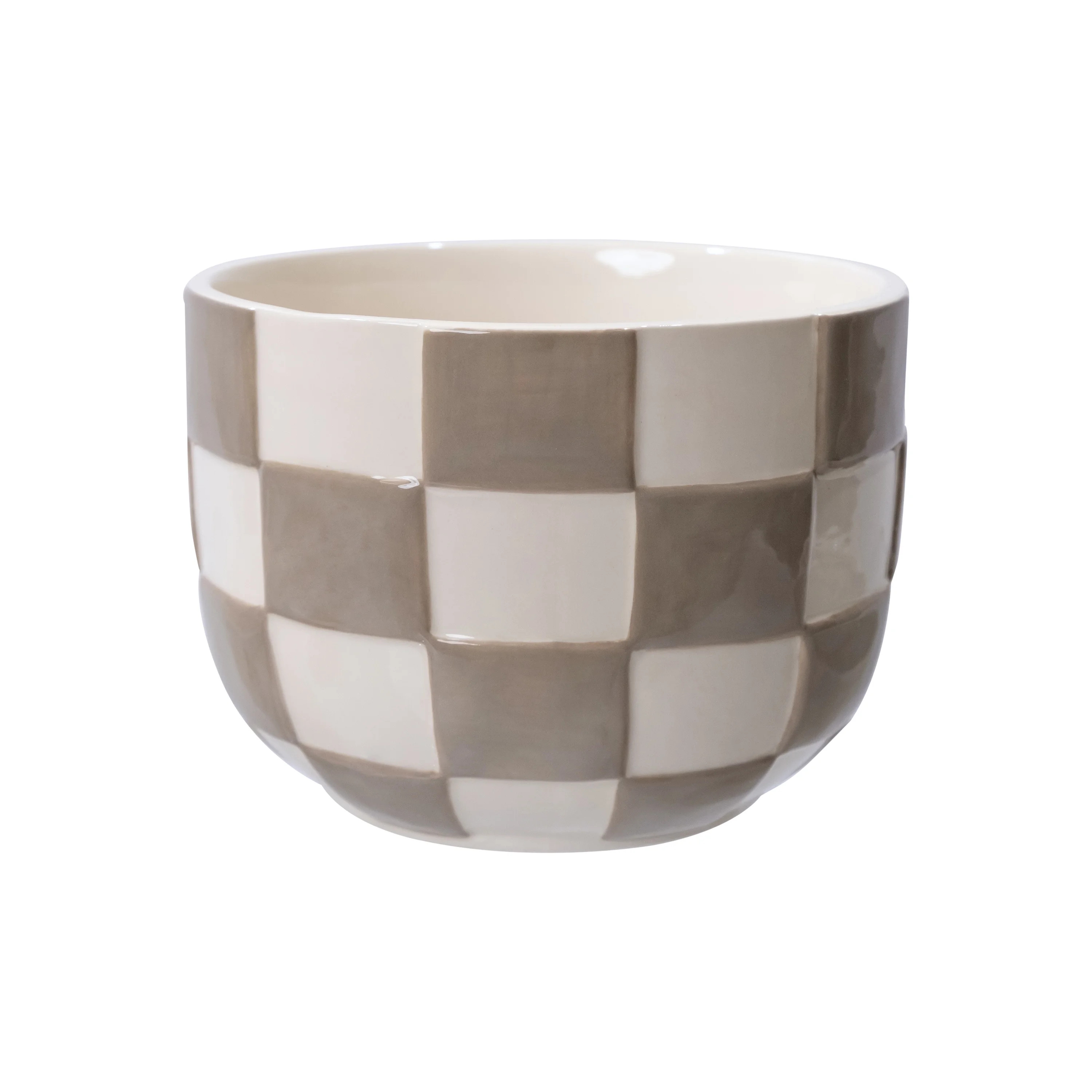 Mainstays Lennon 6" x 6" x 4.5" Round Birch Gray Checkered Ceramic Planter | Walmart (US)