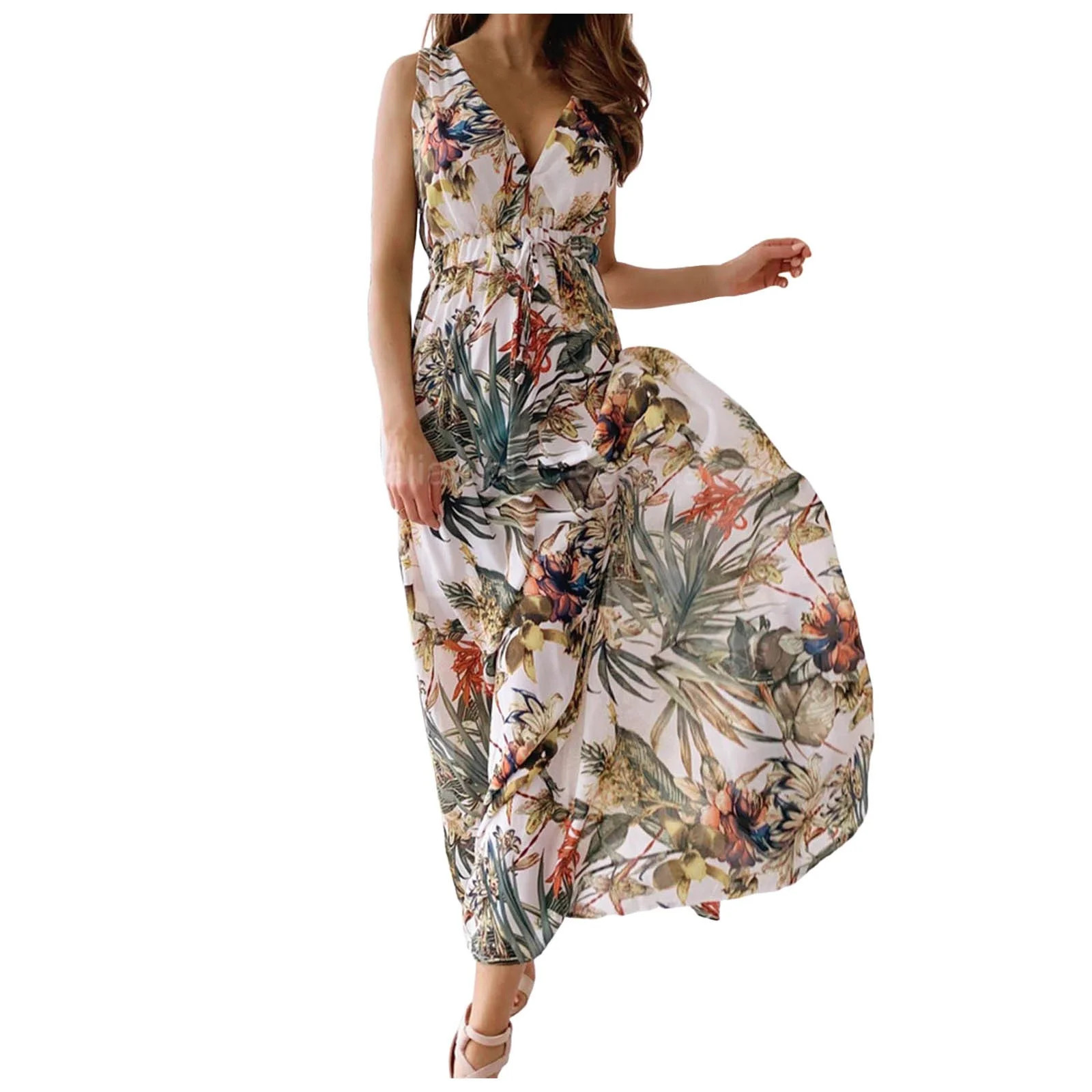 Womens Summer Dresses V Neck Floral Elegant Casual Boho Maxi Long Dress Beach Vacation Clothes Ou... | Walmart (US)