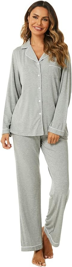 Aamikast Women's Pajama Sets Long Sleeve Button Down Sleepwear Nightwear Soft Pjs Lounge Sets | Amazon (US)