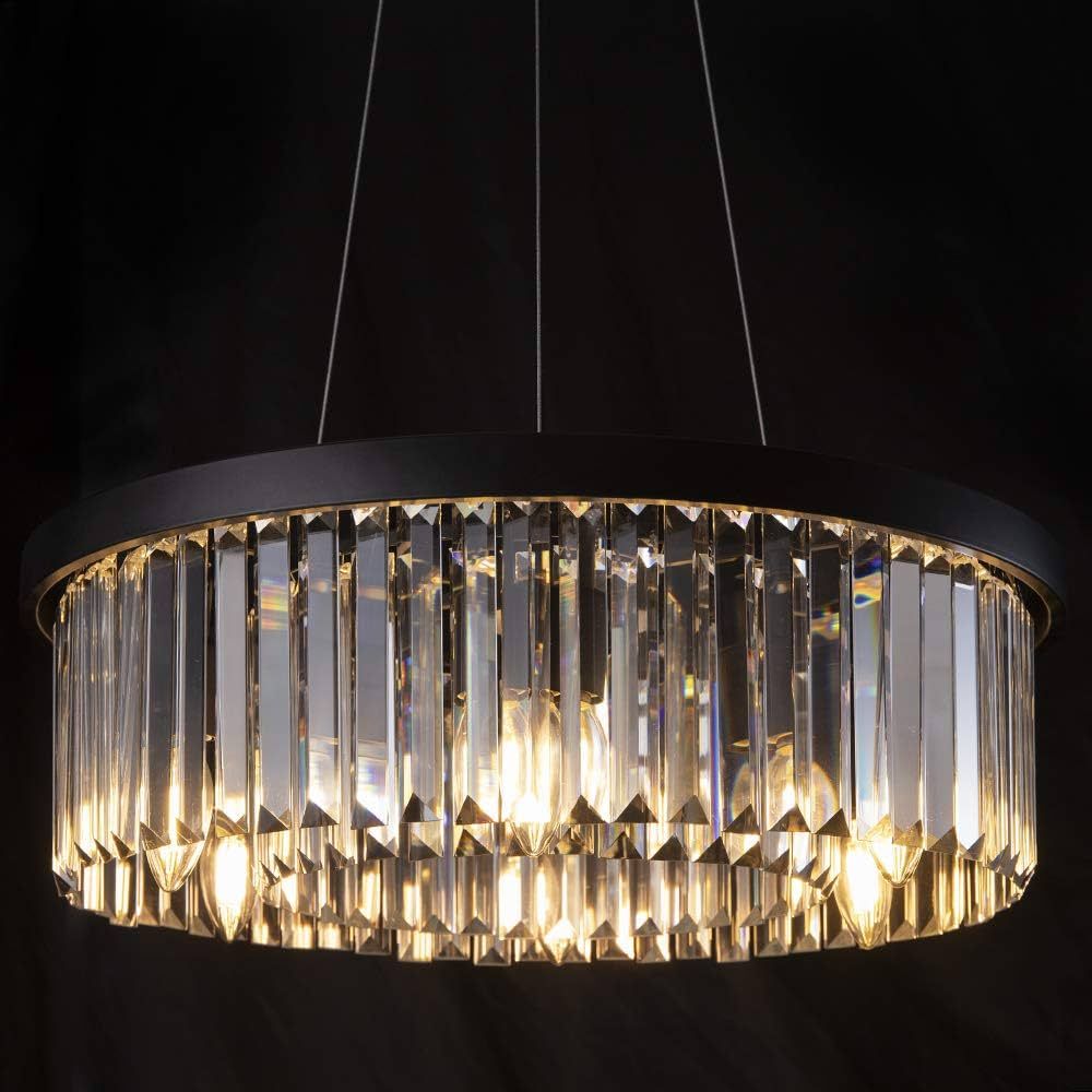 Wellmet Modern Crystal Chandelier for Dining Room, 6 Lights Black Farmhouse Crystal Pendant Light... | Amazon (US)