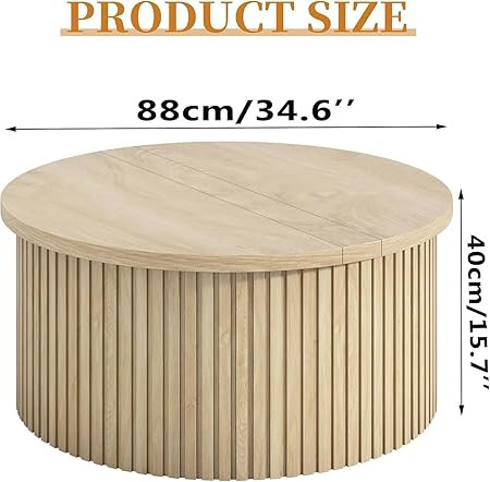 Round Fluted Lift Top Coffee Table with Storage, 34.6'' Farmhouse Round Coffee Tables for Living ... | Amazon (US)