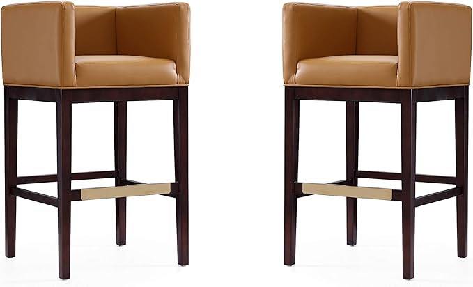 Manhattan Comfort Kingsley Barstool in Camel and Dark Walnut (Set of 2) | Amazon (US)
