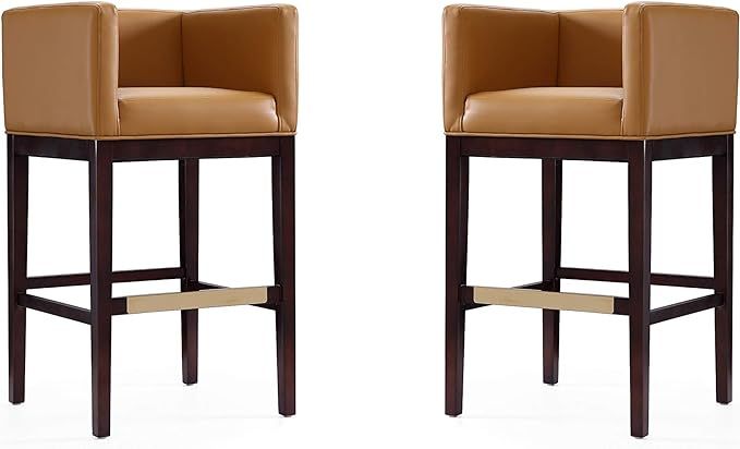 Manhattan Comfort Kingsley Barstool in Camel and Dark Walnut (Set of 2) | Amazon (US)