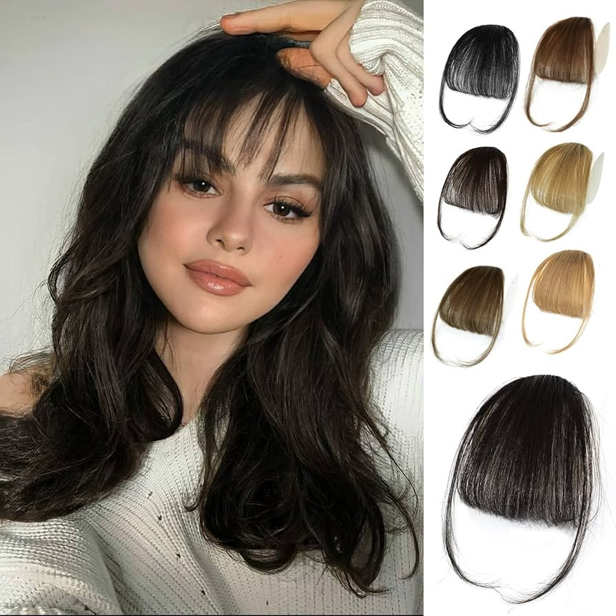 Clip in Bangs - 100% Human Hair Wispy Bangs Clip in Hair Extensions, Brown Black Air Bangs Fringe... | Amazon (US)