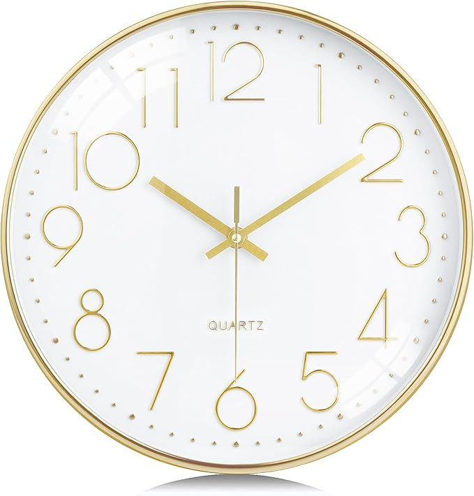 Lafocuse 3D Silent Gold Wall Clock Battery Operated,Non Ticking 12 Inch Modern Quartz Decorative ... | Amazon (UK)