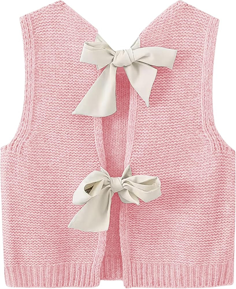 Lianlive Sweater Vest Top for Women Casual Crop Knit Cardigan Vest Bow Tie Back Knitted Tank Tops | Amazon (US)