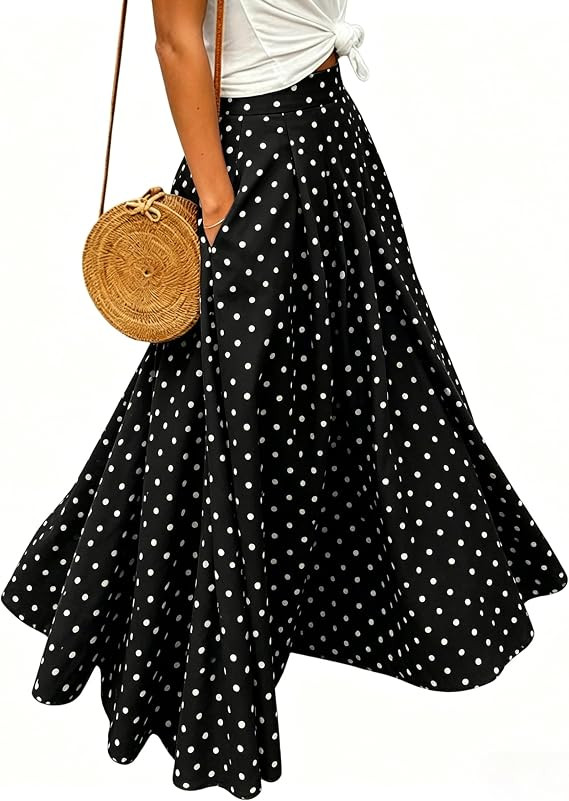 Women's Plaid Gingham Maxi Skirt High Waist A Line Pleated Flared Summer Casual Swing Long Skirt ... | Amazon (US)
