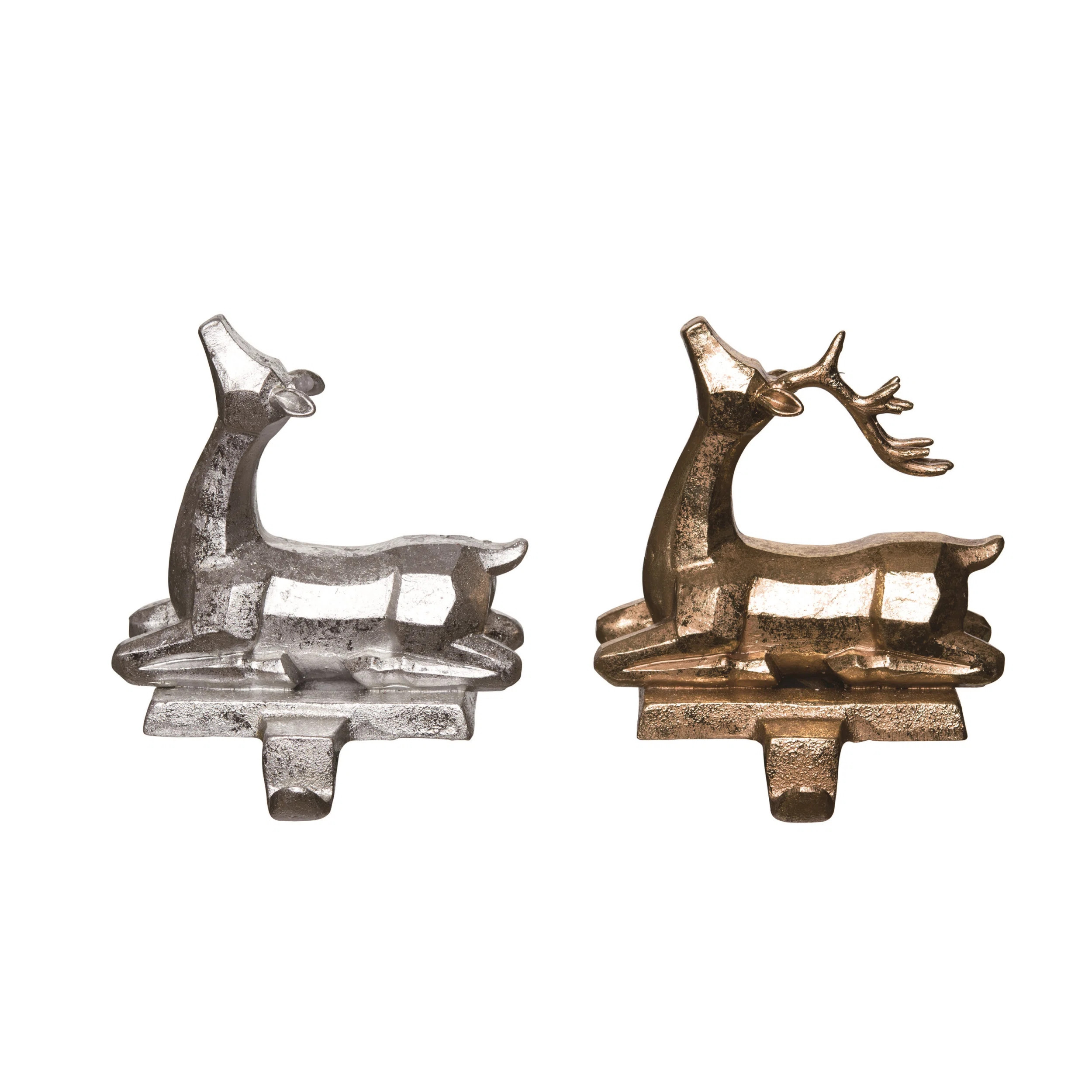 Resin 5 in. Multicolor Christmas Metallic Geo Reindeer Stocking Holder 2 Assorted | Wayfair North America