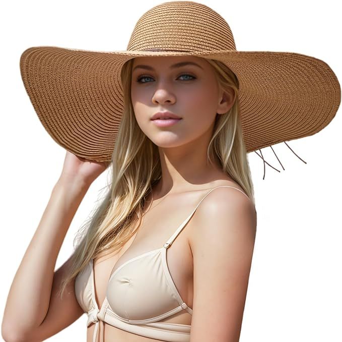 Floppy Big Beach Straw Hats for Women Foldable Summer Wide Brim Packable Oversized Sun Hat Womens... | Amazon (US)