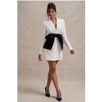 Prized | White Tailored Blazer Dress With Black Bow | Club L London