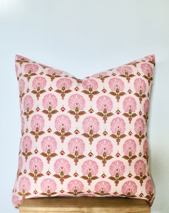 20x20  22x22 Pink Boota Hand Block Print Floral Pillow Cover - Etsy | Etsy (US)
