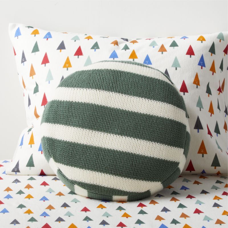 Round Green and White Striped Kids Throw Pillow | Crate & Kids | Crate & Barrel