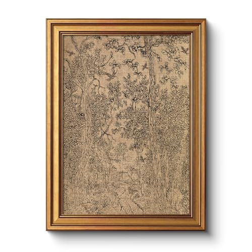 WHASAYART Gold Framed Vintage Wall Art for Living Room, Tree Painting Prints Shelf Decor for Kitchen, Sketch Bedroom Wall Art, Autumn Gifts for Friends or Family - Forest Cabin 16L x 12W | Amazon (US)