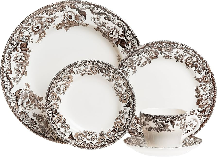 Spode Delamere 5 Piece Place Setting, Brown Earthenware, Includes Dinner Plate, Salad Plate, Brea... | Amazon (US)