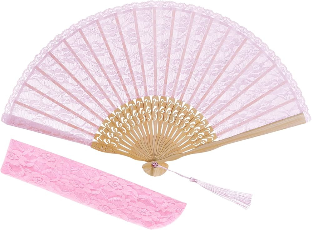 choyaxo Lace Handheld Chinese Folding Fan Bamboo Silk Folding Fan for Women Wedding Decoration Da... | Amazon (US)