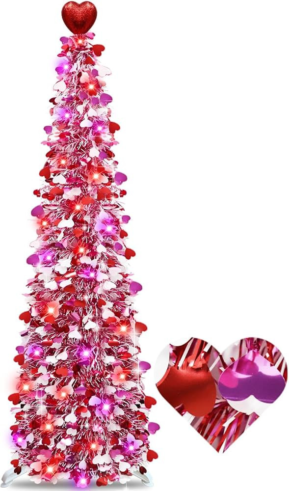 Valentines Day Decorations 5 Ft Valentine's Day Tree with Timer 50 Red & Pink Lights 3 Color Sequ... | Amazon (US)