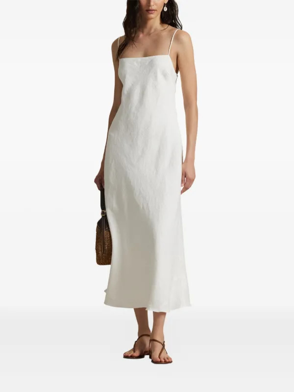 Polo Ralph Lauren Sleeveless Linen Midi Dress | White | FARFETCH UK | Farfetch Global