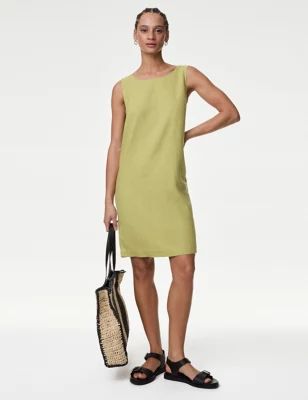 Linen Rich Knee Length Shift Dress | Marks and Spencer US