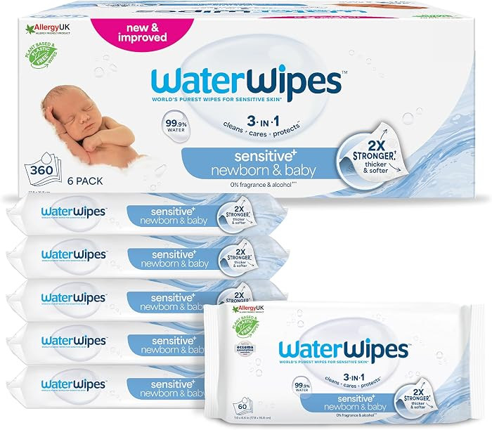 WaterWipes Sensitive+ Newborn & Baby Wipes, Feuchttücher für Neugeborene und Babys, 360 Stück ... | Amazon (DE)