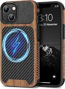 TENDLIN Magnetic Case Compatible with iPhone 14 Case Wood Grain with Carbon Fiber Texture Design ... | Amazon (US)