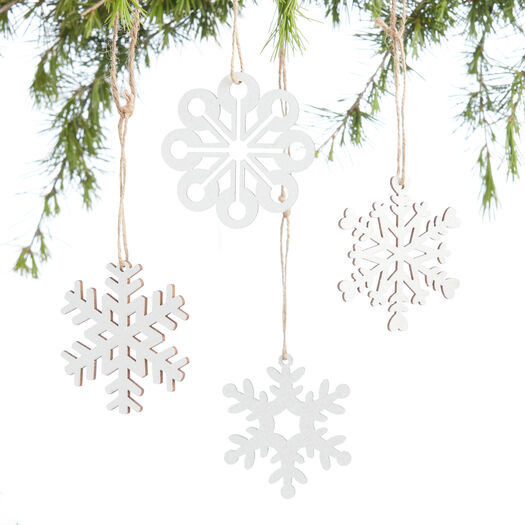 White Laser Cut Wood Snowflake Boxed Ornaments 12 Pack by World Market | World Market