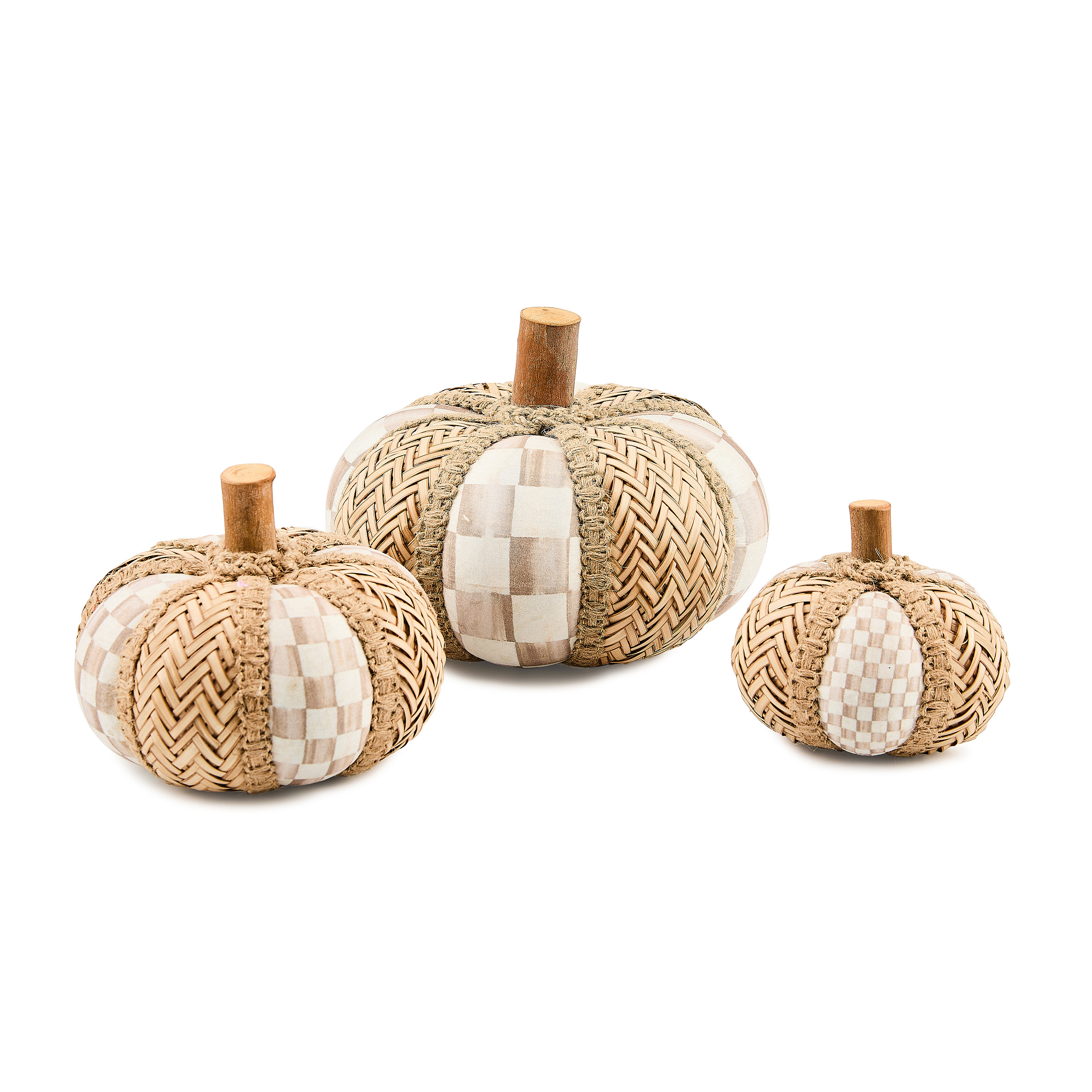MacKenzie-Childs Mocha Check Rattan Pumpkins | MacKenzie-Childs