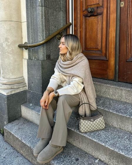 Beige autumn outfit - Massimo dutti tailored trousers, cream knit jumper, beige scarf, Gucci handbag & Ugg boots  

#LTKstyletip #LTKeurope #LTKSeasonal