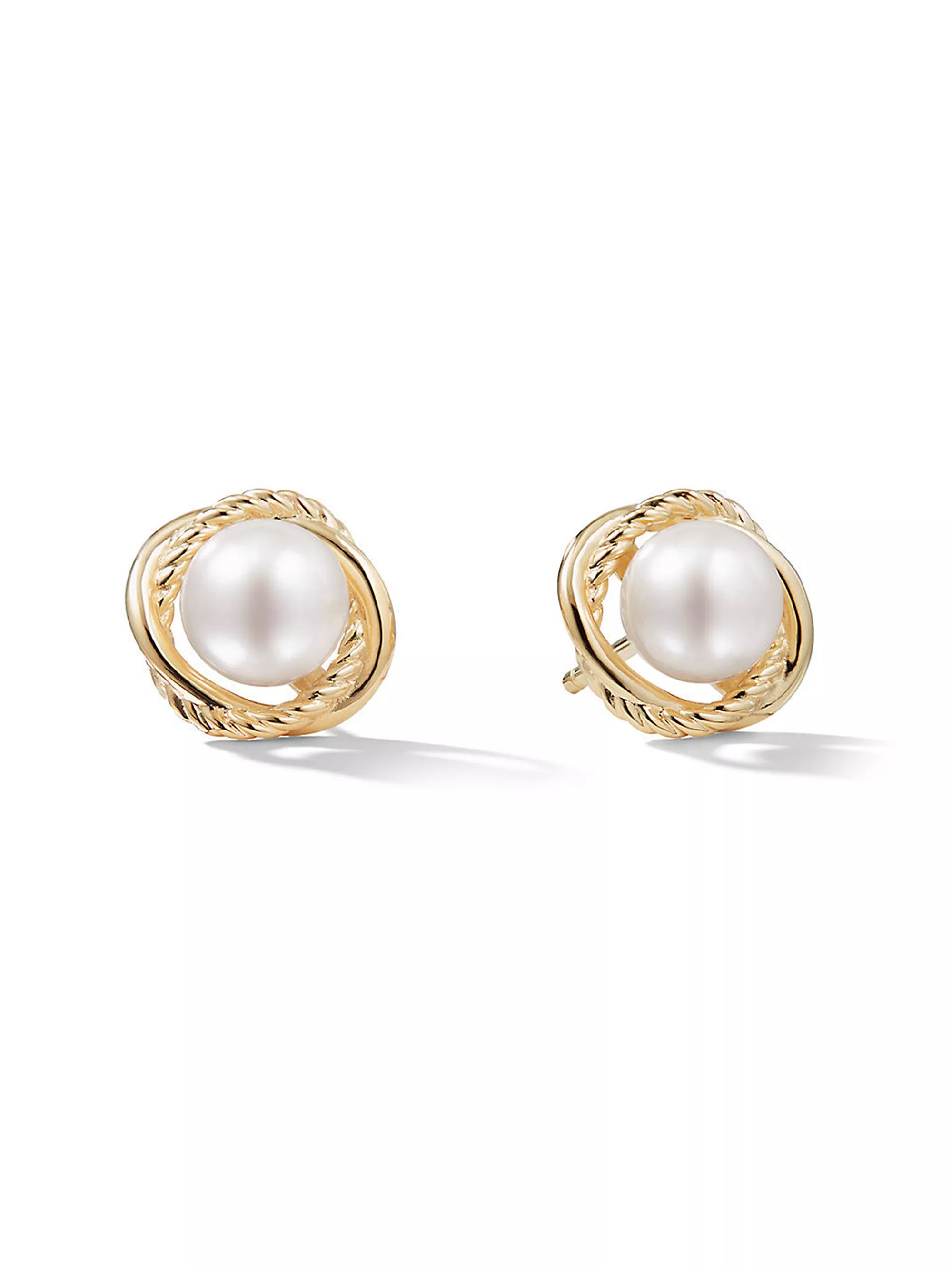 Infinity Pearl Stud Earrings in 18K Yellow Gold | Saks Fifth Avenue