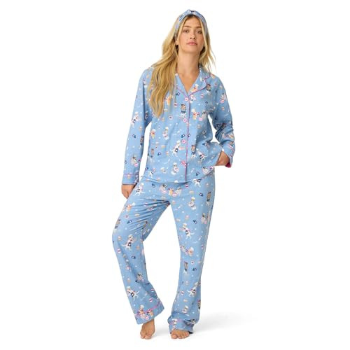 P.J. Salvage Women's Cotton Flannel Long-Sleeve Top, Pant and Headband 3-Piece Pajama Set, Denim, Large | Amazon (US)