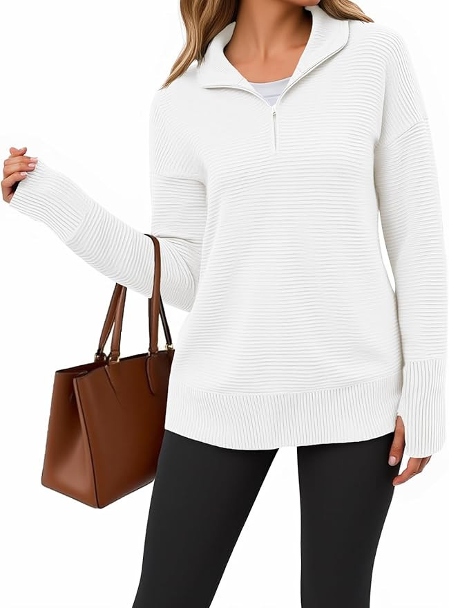 Saodimallsu Womens Quarter Zip Sweaters Striped Color Block Knit Sweatshirt Casual Trendy Pullove... | Amazon (US)