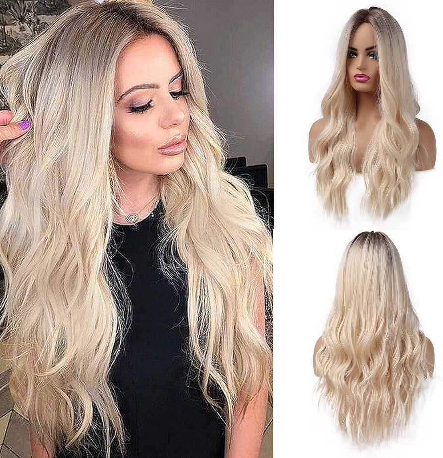 Esmee 26 Inches Long Blonde Wigs for Women Natural Synthetic Hair Ombre Blonde Wig with Dark Root... | Amazon (US)