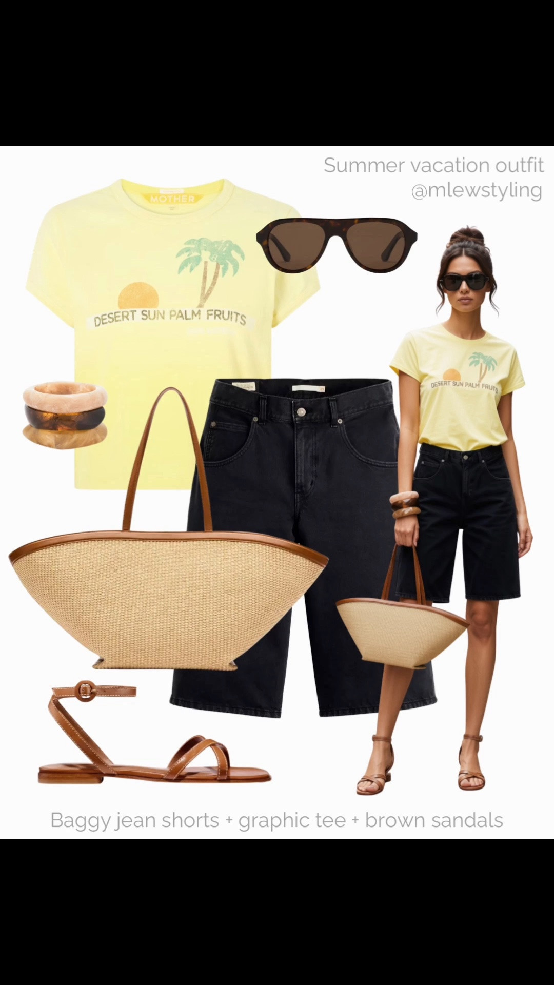 Summer vacation outfit 🌼

Tags: Levi’s jorts, baggy jean shorts, reformation raffia tote bag, mother denim graphic t-shirt, Margaux sandals, revolve stacked bracelets, brown sunglasses, summer outfit formula

#LTKsummer #LTKtravel #LTKbag