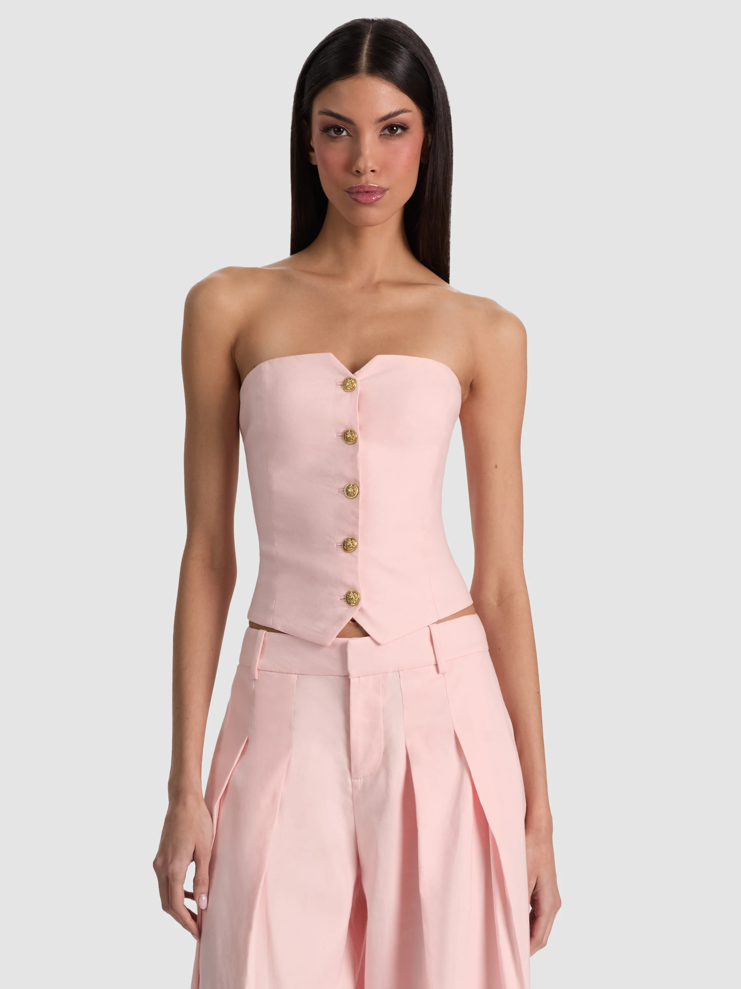 alice + olivia KELCEY STRAPLESS LINEN VEST | Alice + Olivia