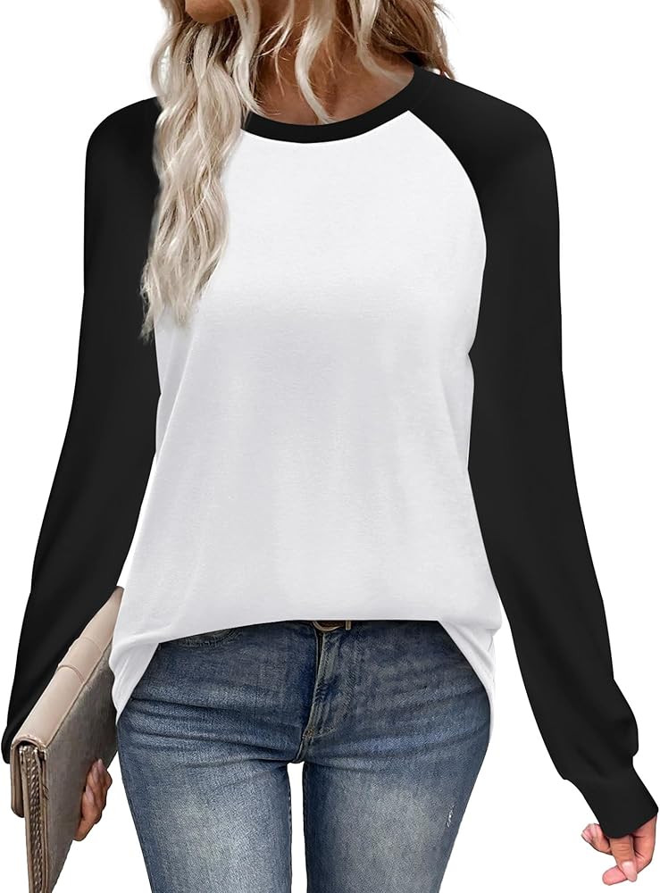 WIHOLL Long Sleeve Shirts for Women Color Block Raglan Tops Casual Crewneck Basic Tees Fall Cloth... | Amazon (US)