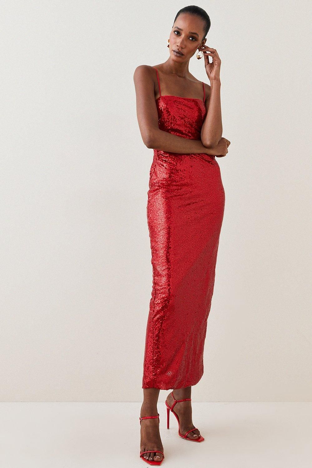 All Over Sequin Strappy Maxi Dress | Karen Millen US
