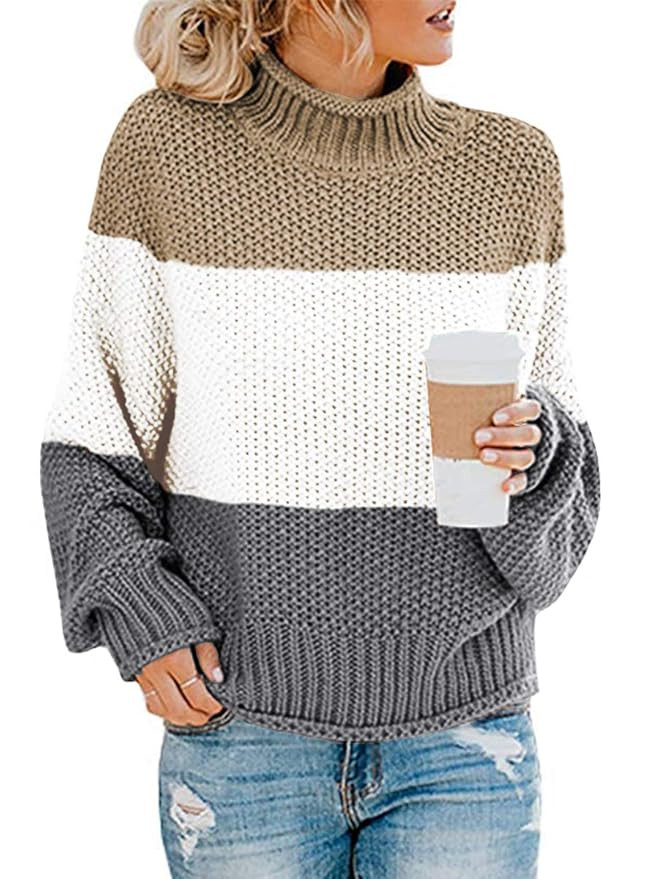 Glanzition Women's Turtle Neck Oversized Chunky Knit Jumper Pullover Sweaters | Amazon (US)
