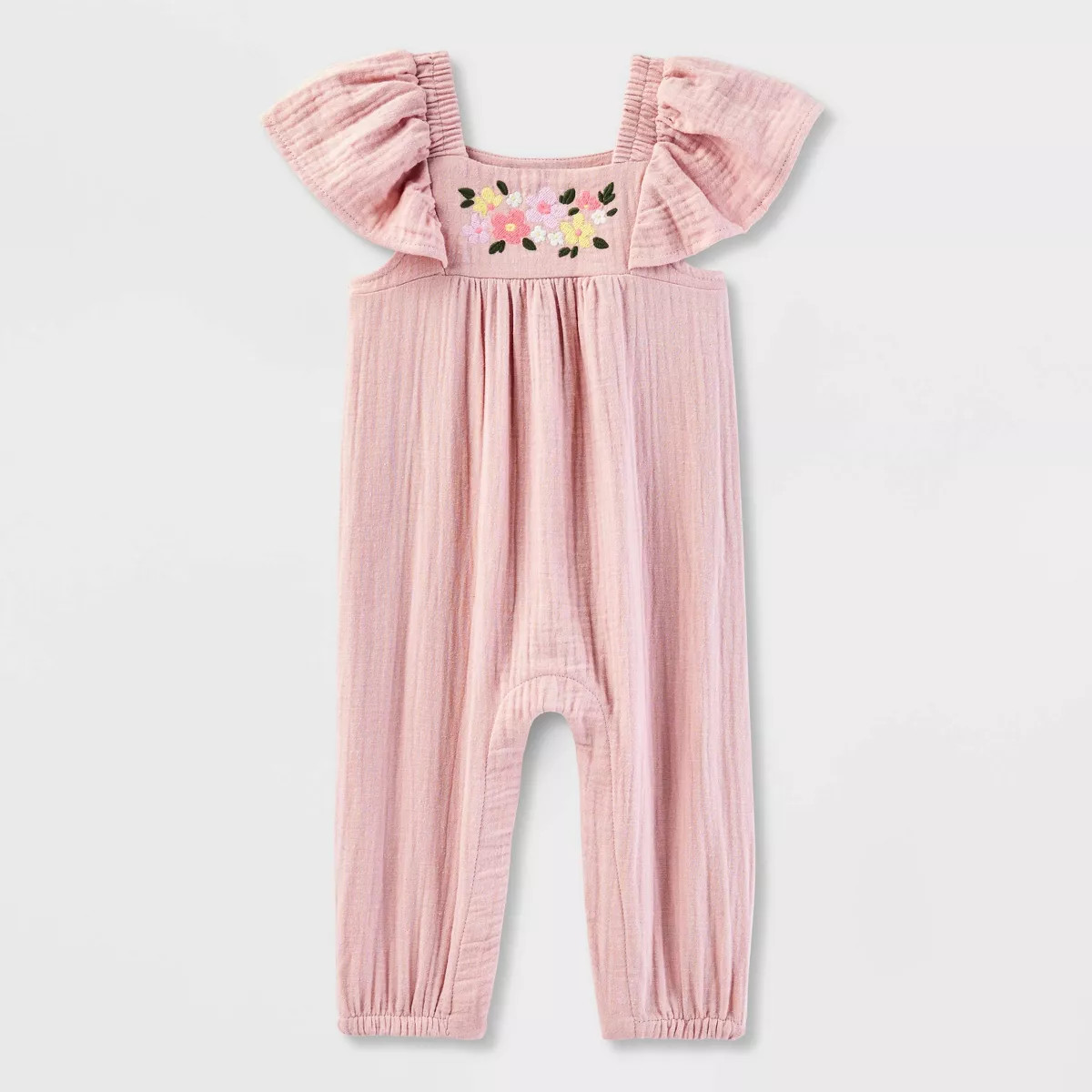 Baby Girls' Embroidered Ruffle Long Sleeve Legged Romper - Cat & Jack™ Light Pink | Target