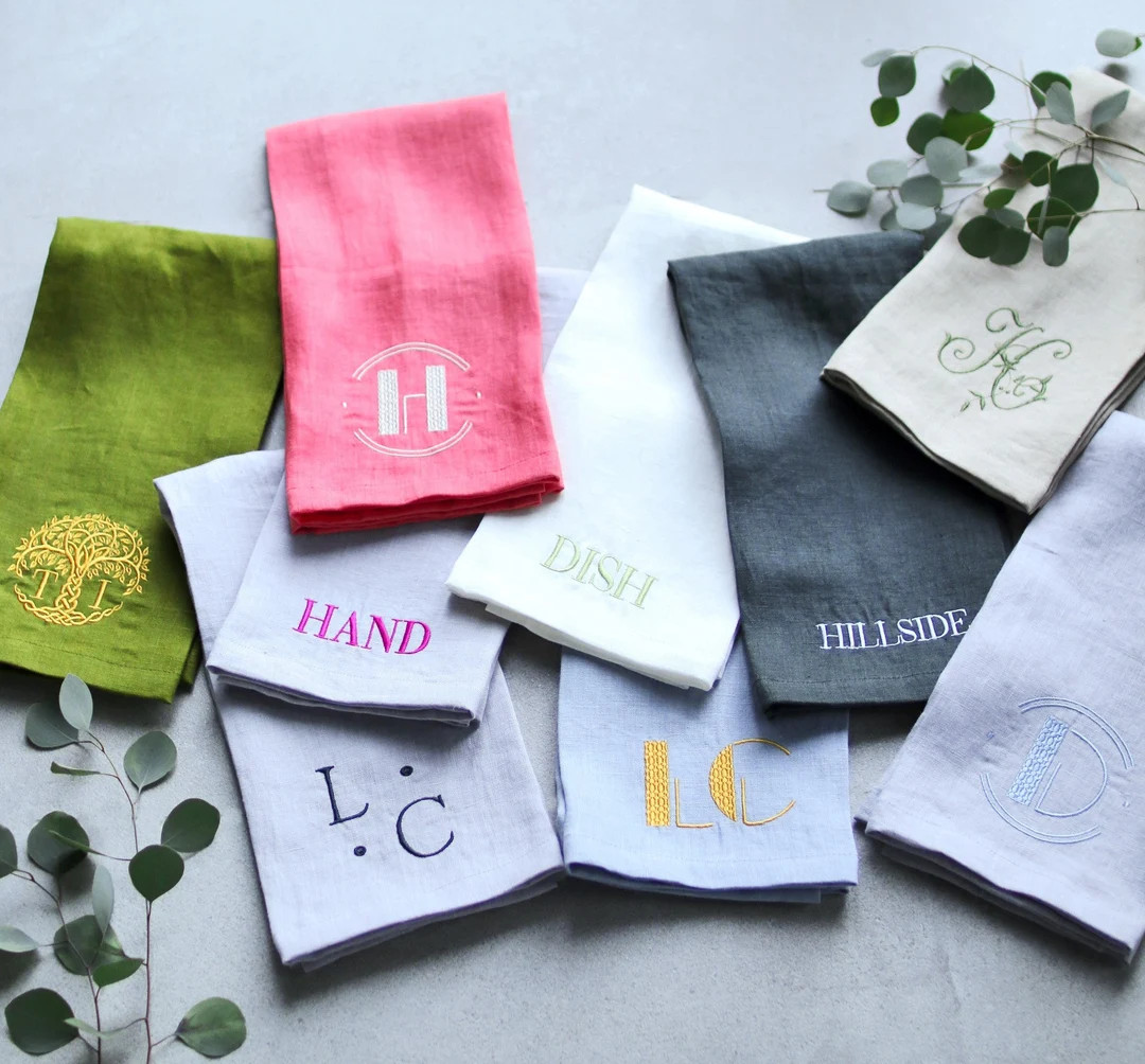 Linen Embroidery Tea Towel, Natural Linen Dishcloths, Linen Kitchen Towel, Soft Linen Towel, Line... | Etsy (US)