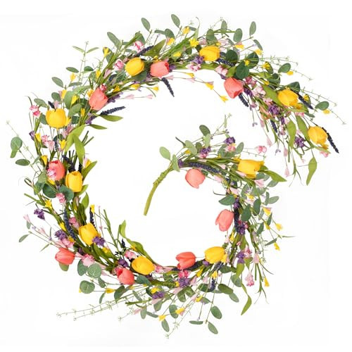 HOHOTIME 6FT Tulip Flower Garland with Eucalyptus, Artificial Spring Floral Vines for Mantle Wedding Porch Staircase Indoor Decor, Fake Wildflower Home Decoration | Amazon (US)