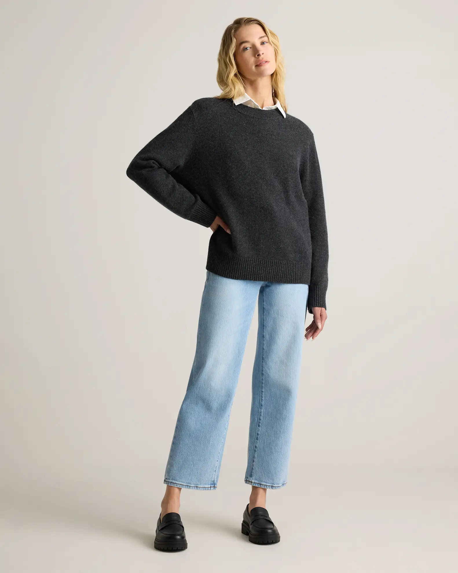 Mongolian Cashmere Oversized Crewneck Sweater in Charcoal | Quince