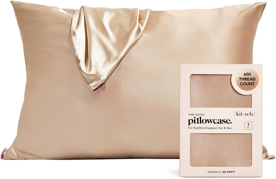 Kitsch Satin Pillowcase with Zipper for Hair & Skin, Softer Than Silk Pillow Cases Queen, Smooth ... | Amazon (US)