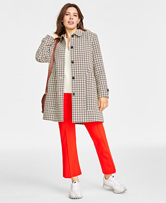 On 34th Women's Checked Car Coat, Folded Collar V-Neck Sweater & Ankle Flare Pants, Created for M... | Macys (US)