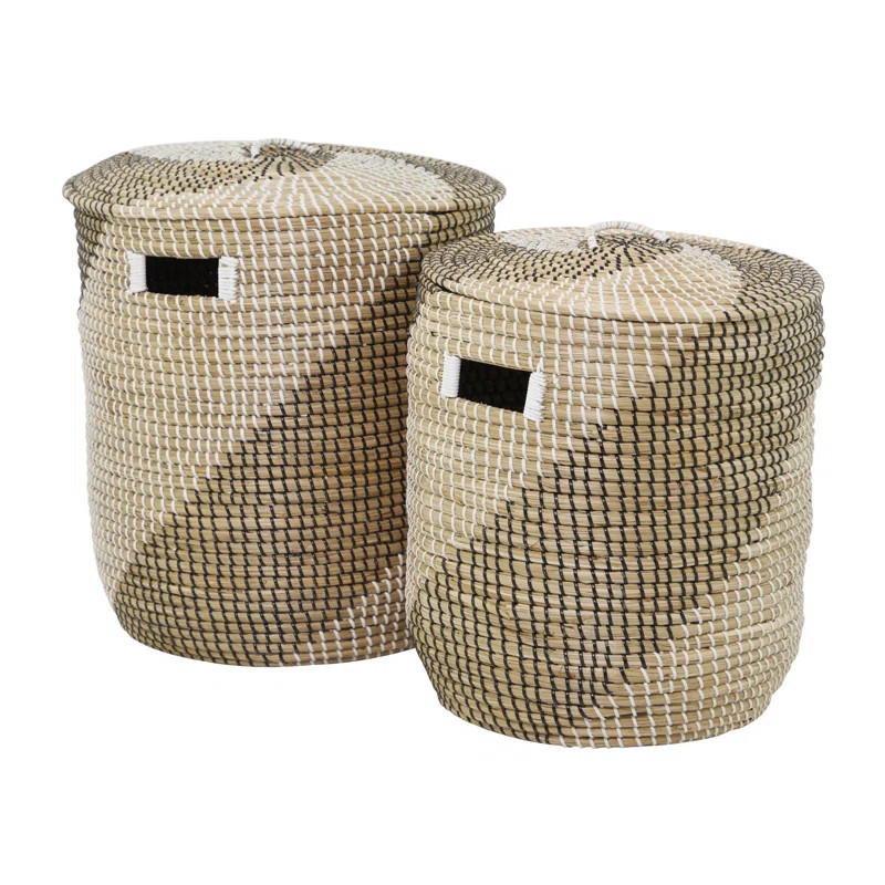 Beachcrest Home™ Hales Seagrass Handmade Two Toned Decorative and Functional Storage Basket wit... | Wayfair North America