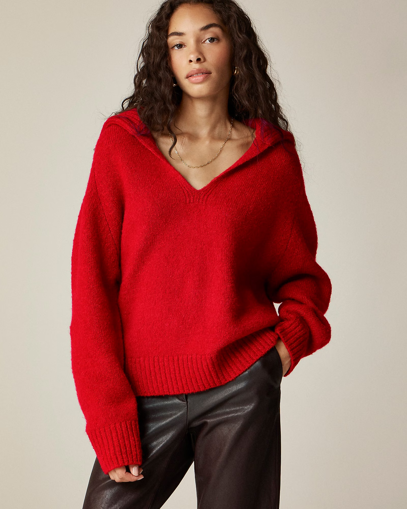 Johnny-collar sweater with ribbed trim | J. Crew US
