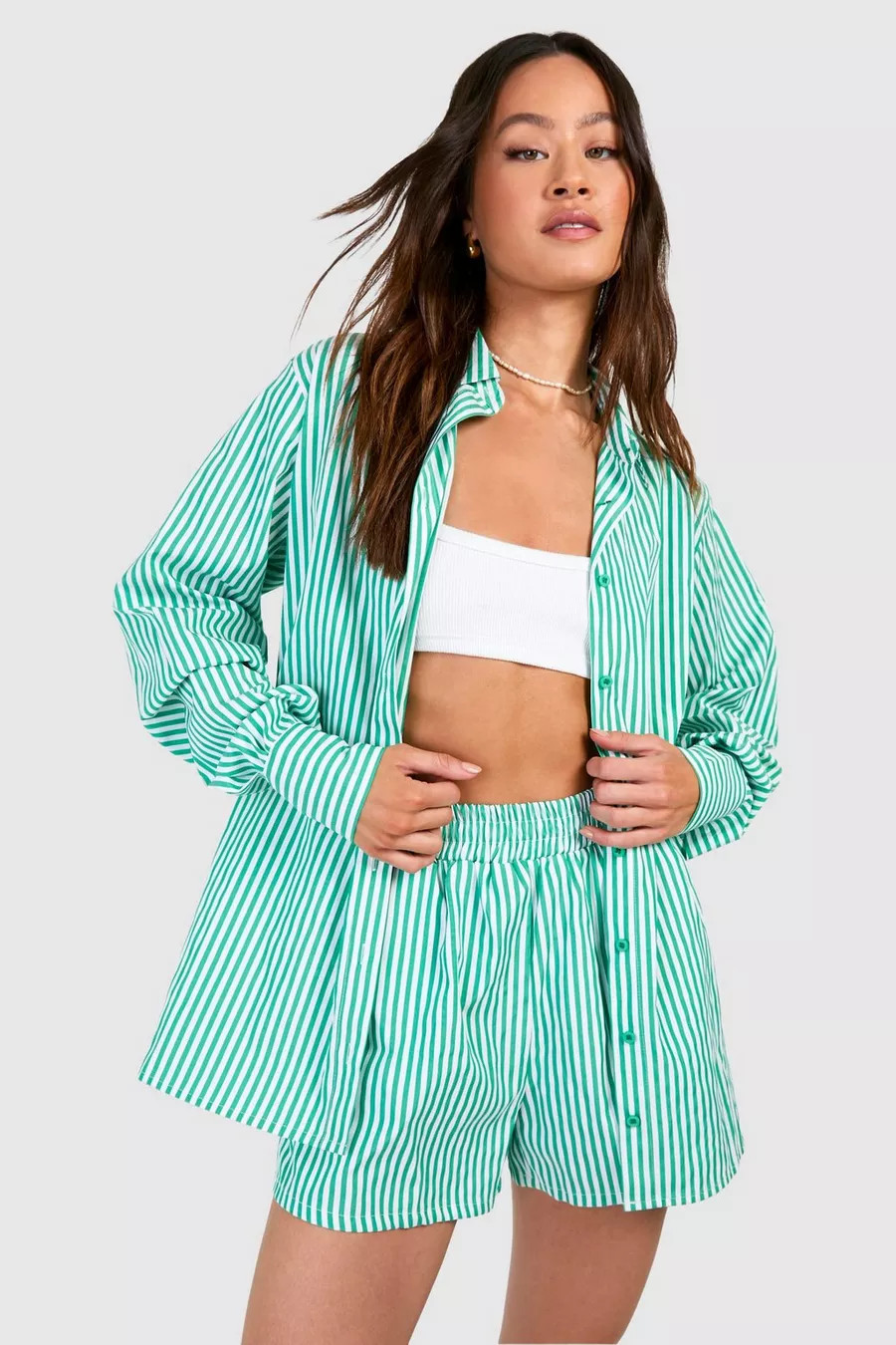 Tall Woven Pinstripe Shirt & Short Set | Boohoo.com (NL)