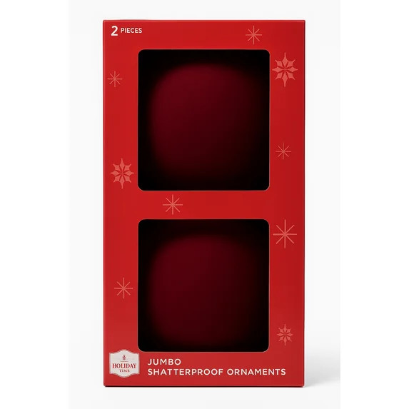 Flocked Burgundy Jumbo Shatterproof Christmas Ornaments, 2 Count, by Holiday Time | Walmart (US)