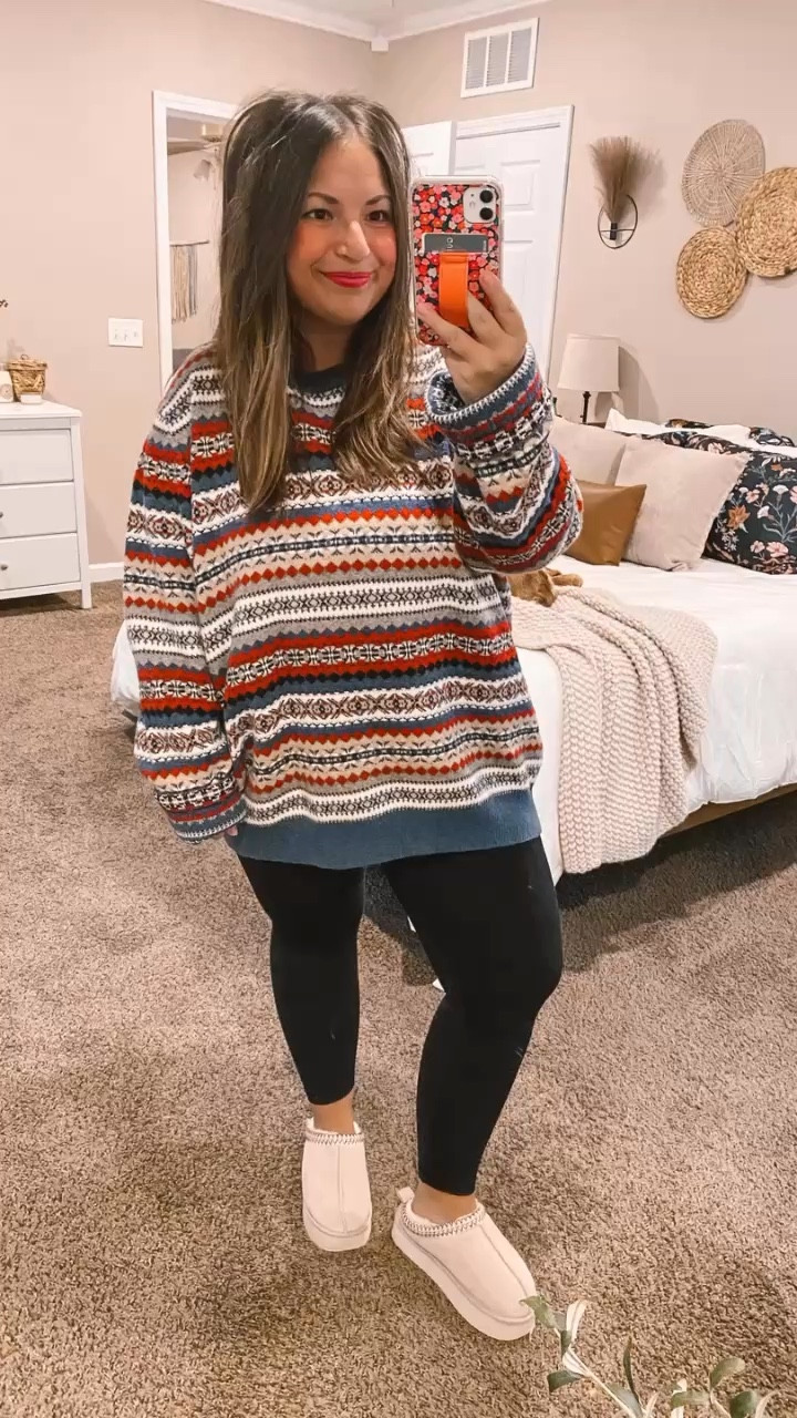 Ladies!! Don't forget to shop in the men's section for all the oversized, cozy sweaters like this one! 

slippers: fit true to size // wearing a 5
leggings: fit true to size // wearing a short large
sweater: fits true to size // wearing a men’s XL 

 #LTKGiftGuide #LTKSaleAlert #LTKStyleTip