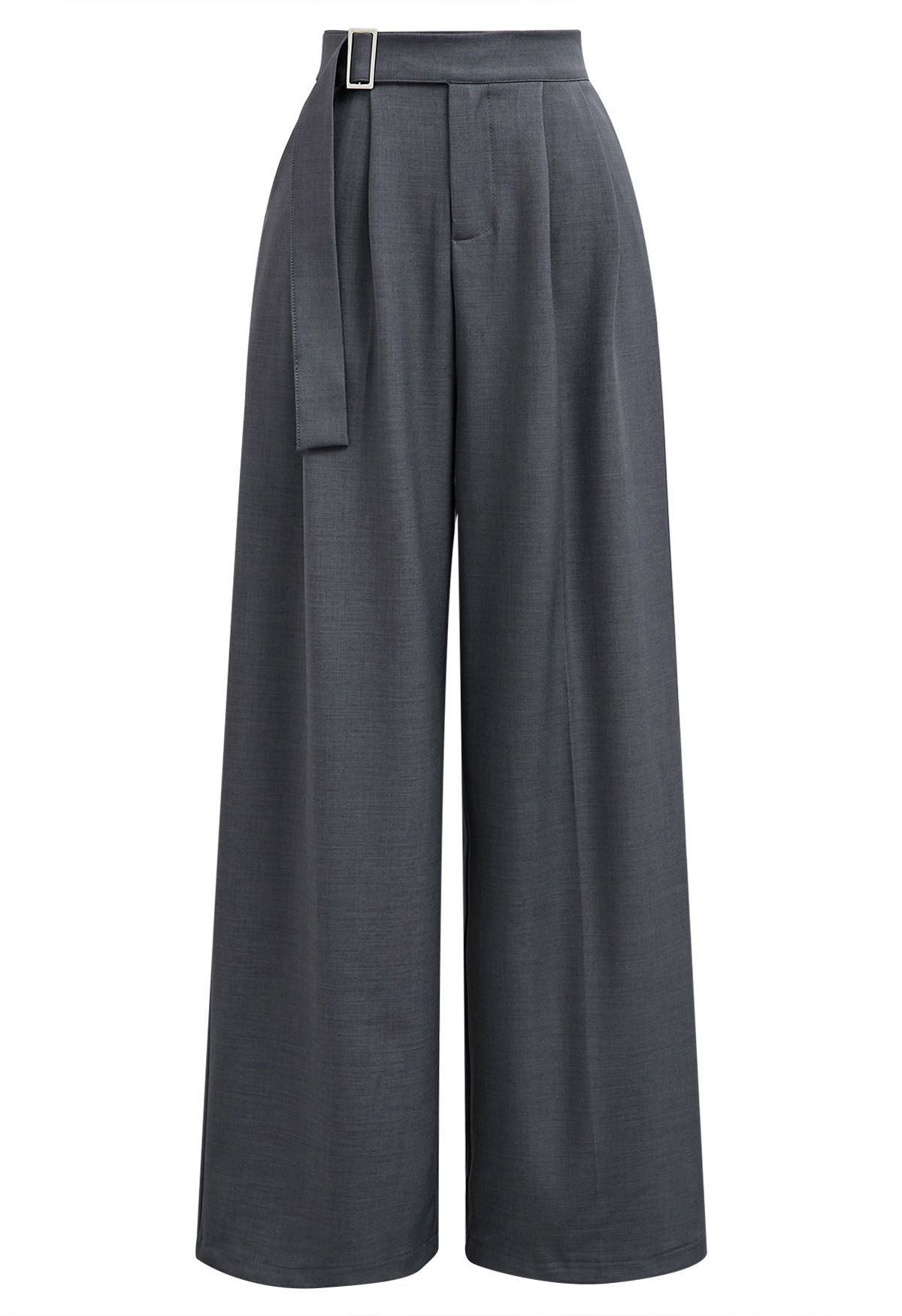 Solid Belted High Waist Wide-Leg Pants in Grey | Chicwish
