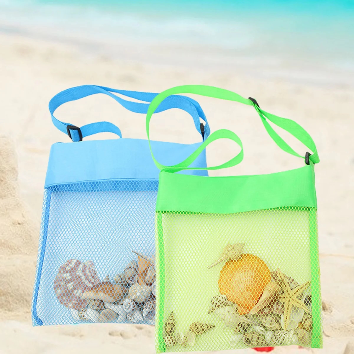 Travelwant Colorful Mesh Beach Bags Sea Shell Bags Beach Shell Bags Adjustable Carrying Straps Ba... | Walmart (US)