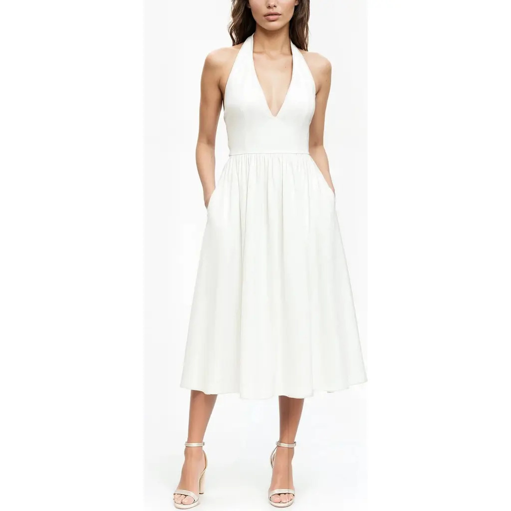 Jewel Badgley Mischka Halter Sundress in White at Nordstrom, Size 6 | Nordstrom
